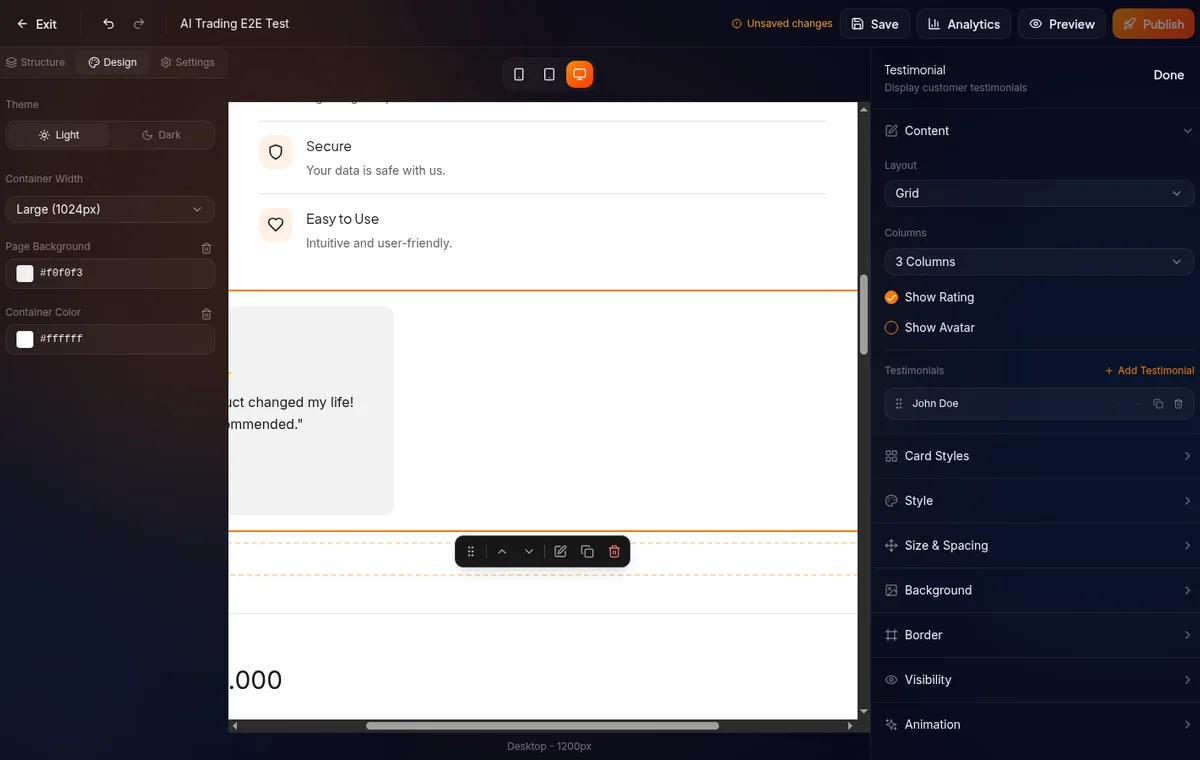 Panel kiri tab Design di builder