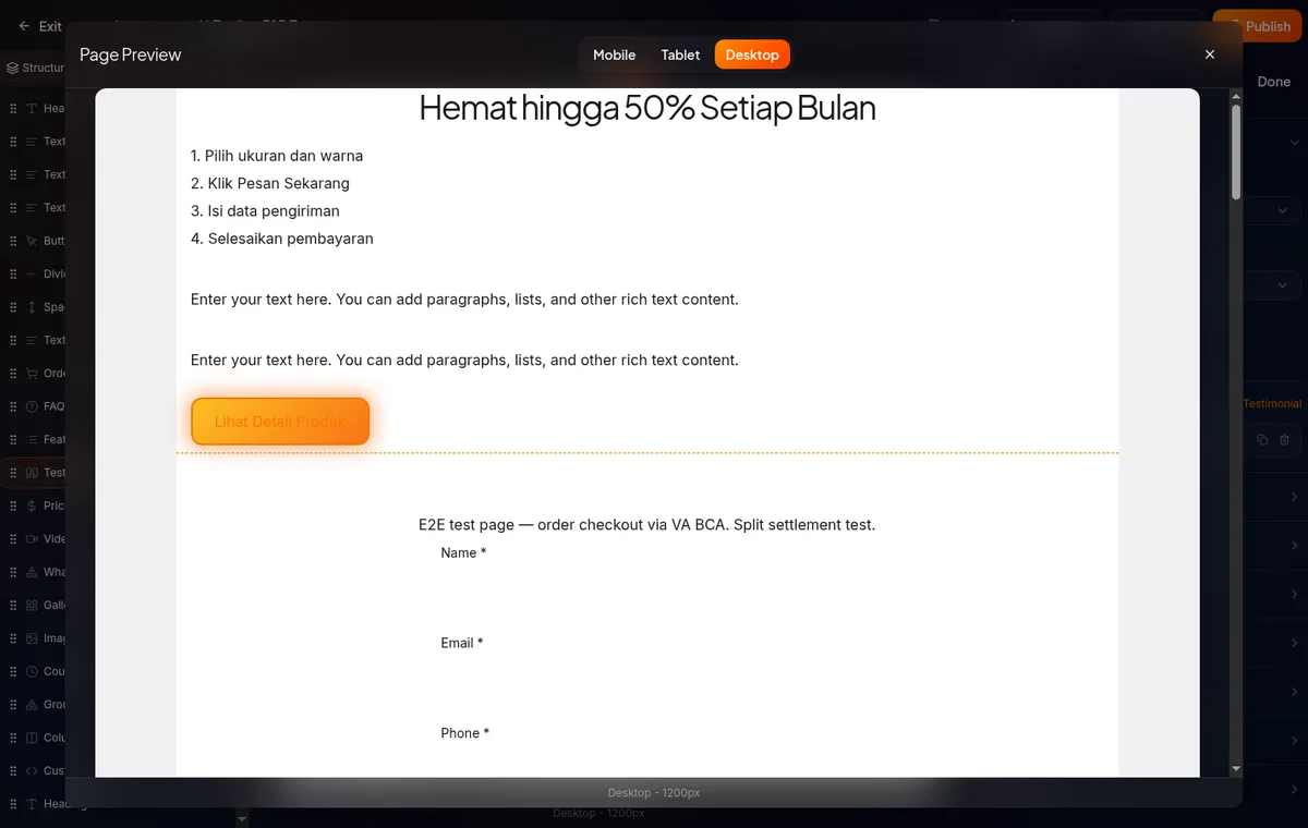Mode preview di builder Konvert