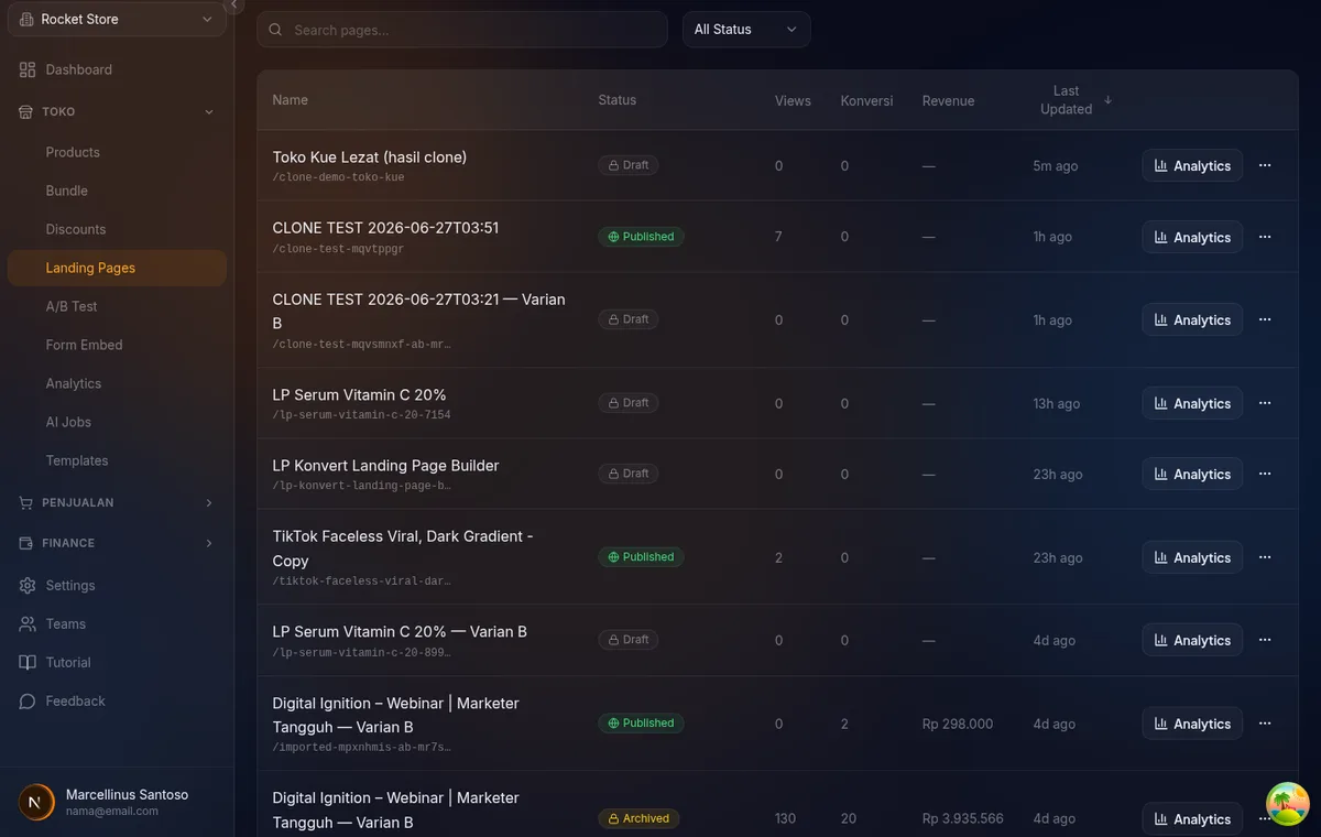 panel properti komponen imported-block di builder — textarea HTML mentah untuk edit konten