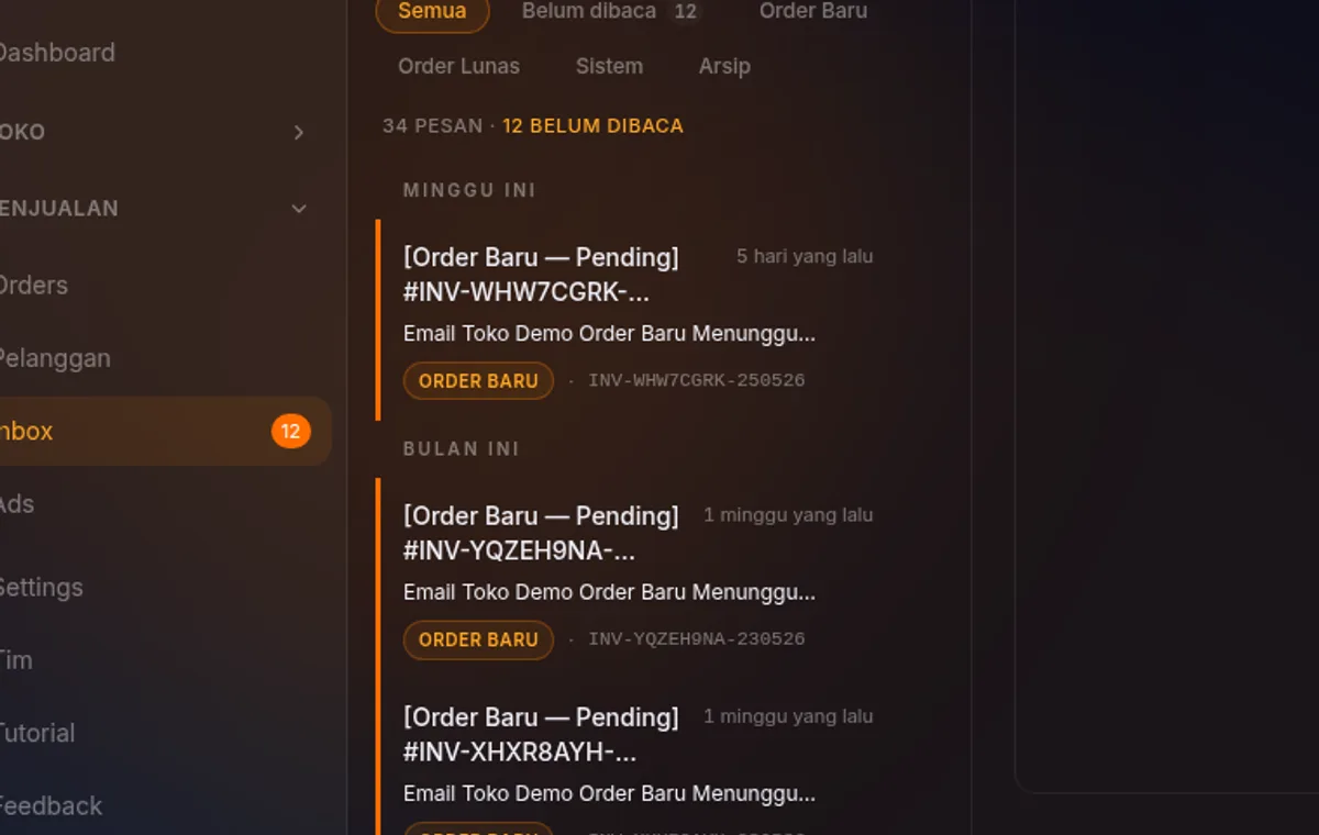 pesan inbox yang sudah di-expand menampilkan isi HTML email