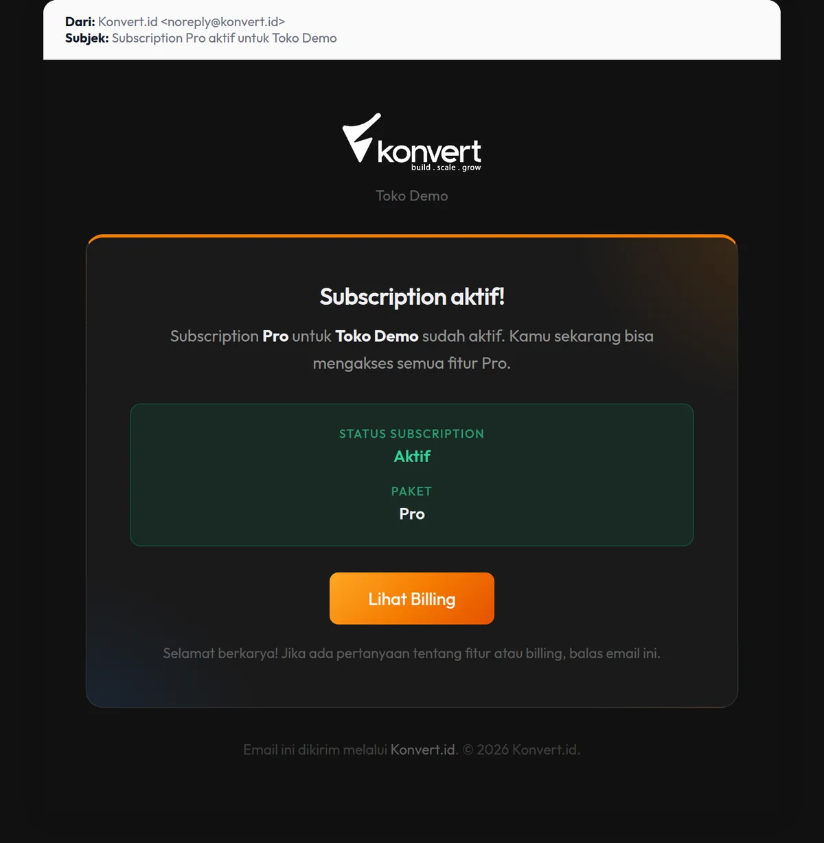Email subscription aktif